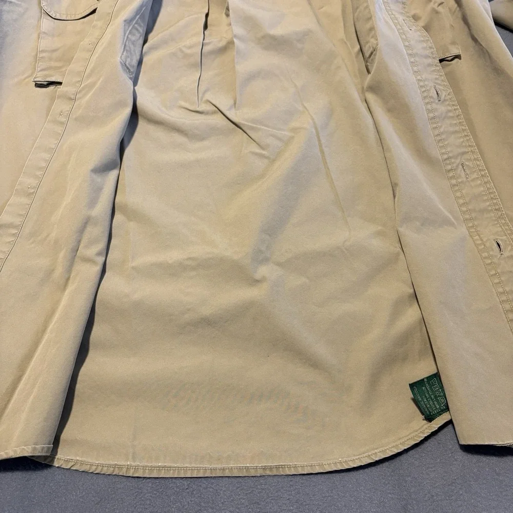 Orvis Work Shirt Mens M Khaki 3/4 Sleeve Workwear Utility Chore Jacket Vintage